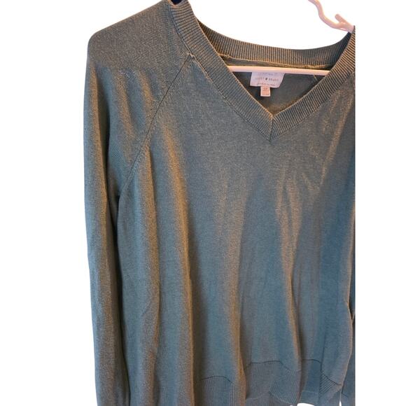 Lucky Brand V Neck Sweater S Womens Green Cotton Blend Holiday Christmas Classic - Picture 2 of 5